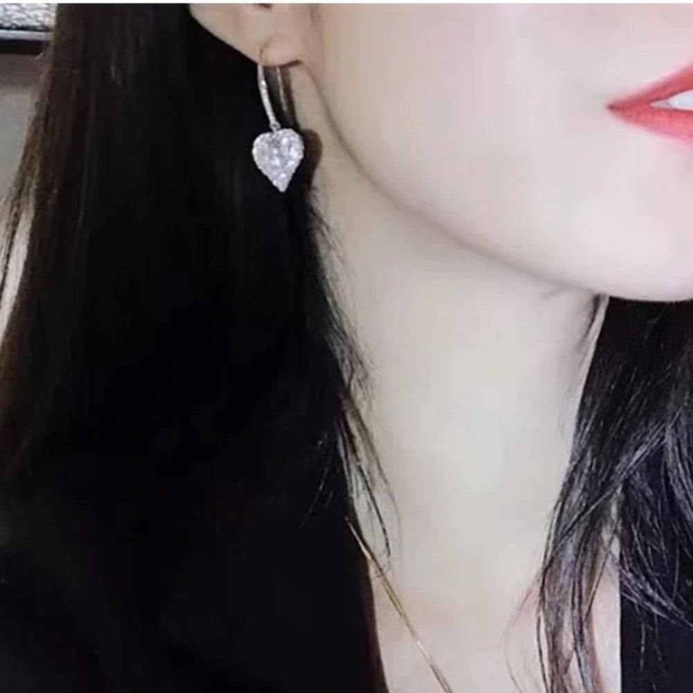 NEW Diamond Heart Drop Earrings - Picture 9 of 12